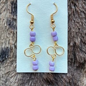 Gold and Purple Beaded Infinity Earrings